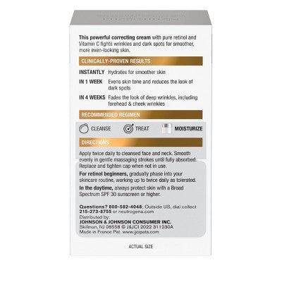 Neutrogena Rapid Tone Repair Retinol + Vitamin C Face and Neck Cream 1.7oz - Imperfect Box