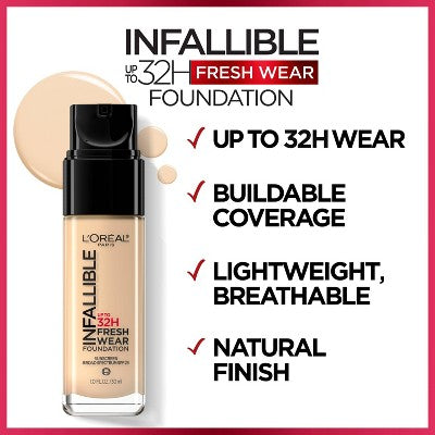 L'Oreal Paris Infallible 32HR Fresh Wear Foundation SPF 25 440 Natural Rose 1 fl oz - New