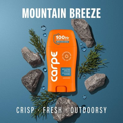 Carpe Men's 100HR Sweat & Odor Control Antiperspirant Deodorant Mountain Breeze 1.76oz - Imperfect Container