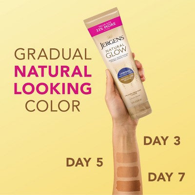 Jergens Natural Glow Skin Firming Daily Moisturizer + Self Tanner Tanning Lotion Medium to Deep 10 fl oz - Imperfect Container