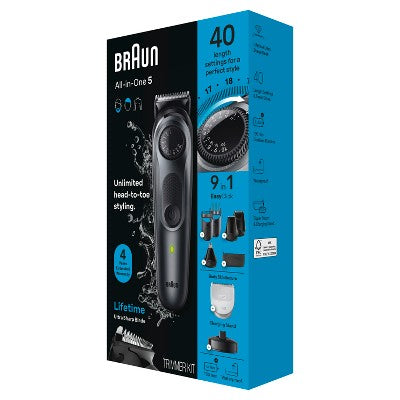 BRAUN ALL-IN-ONE STYLE KIT SERIES 5 AIO5490 RECHARGEABLE 9-IN-1 BODY, BEARD; HAIR TRIMMER - Imperfect Box