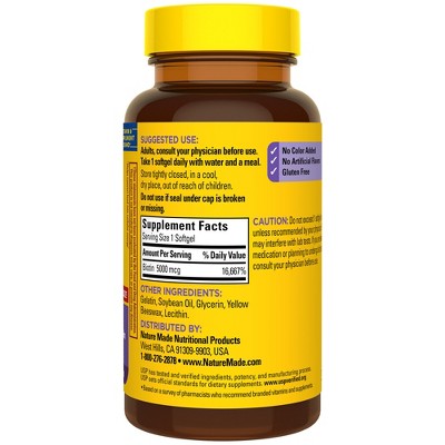 Nature Made Maximum Strength Biotin 5000 mcg Softgels 120ct - New