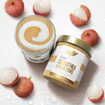Dove Beauty Body Sugar Scrub Coconut Milk & Sugar Lychee 15oz - Imperfect Container