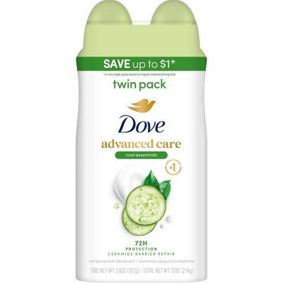 Dove Beauty Advanced Care Cool Essential Antiperspirant Deodorant Twin Pack 3.8oz/2ct - New