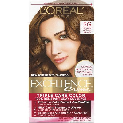 L'Oreal Paris Excellence Permanent Hair Color 6.3 fl oz 5G M Golden Brown - Missing Box