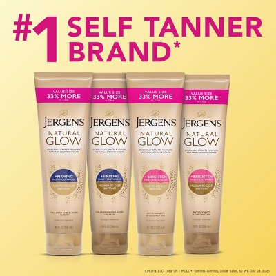 Jergens Natural Glow Skin Firming Daily Moisturizer + Self Tanner Tanning Lotion Medium to Deep 10 fl oz - Imperfect Container