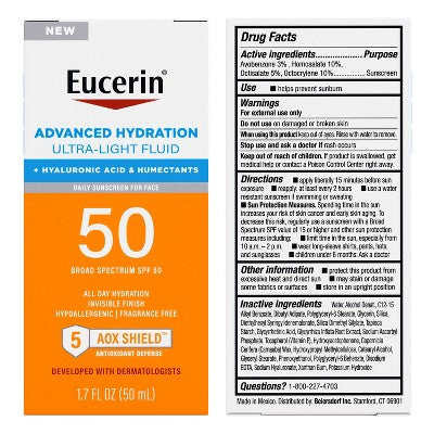 Eucerin Sun Advanced Hydration Face Lotion SPF 50 1.7 fl oz - Imperfect Box