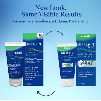 Differin Maximum Strength Foaming Acne Face and Body Wash with 10% Benzoyl Peroxide 5 fl oz - Imperfect Box