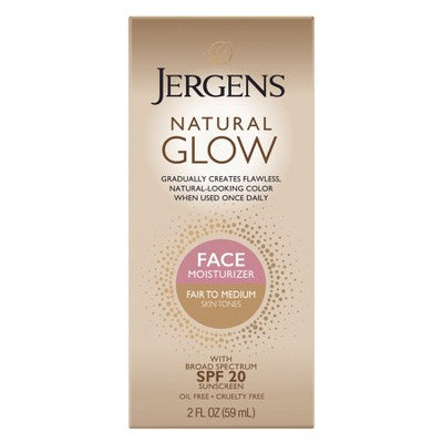 Jergens Glow Face Moisturizer Self Tanner Daily Sunscreen SPF 20 2 fl oz Fair To Medium - Imperfect Box