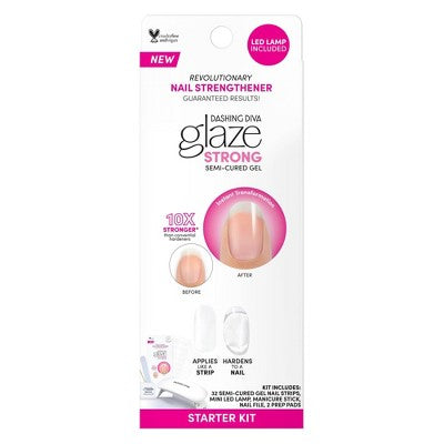 Dashing Diva Glaze Semi-Cured Gel Nail Polish Strips Starter Kit Clear 32ct - Imperfect Box