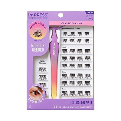 Impress Pre-Glued Lash Clusters Kit Classic Volume False Eyelashes 37ct - Imperfect Box