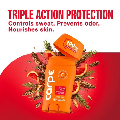 Carpe Men's 100H Sweat & Odor Control Antiperspirant Deodorant Citrus & Cedar 1.76oz - Imperfect Container