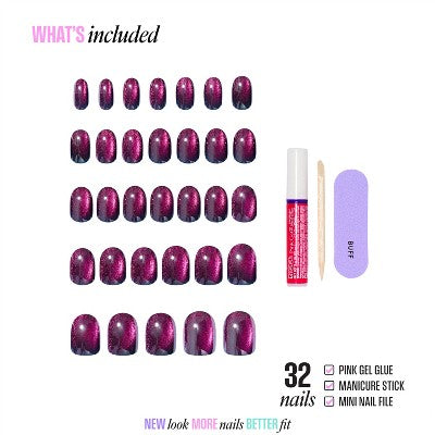 Kiss Glam Embellished Press-On Fake Nails Short Round Simple Joys 35ct - Imperfect Box