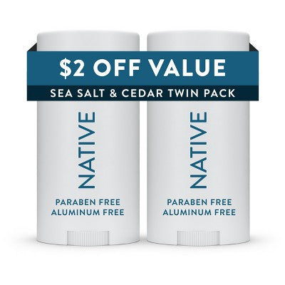 Native Twin Pack Deodorant Sea Salt & Cedar 4.6oz/2ct - New