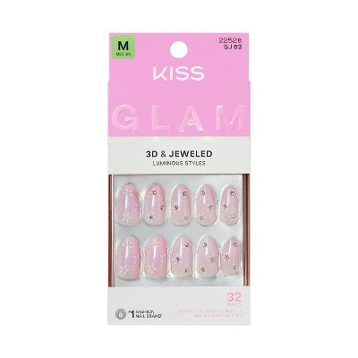 Kiss Glam Jeweled Press-On Fake Nails Medium Almond Breeze of Bliss 35ct - Imperfect Box
