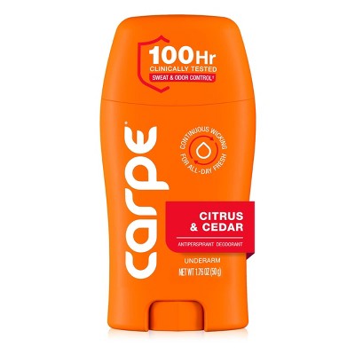 Carpe Men's 100H Sweat & Odor Control Antiperspirant Deodorant Citrus & Cedar 1.76oz - Imperfect Container