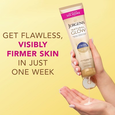 Jergens Natural Glow Skin Firming Daily Moisturizer + Self Tanner Tanning Lotion Fair to Medium 10 fl oz - Imperfect Container