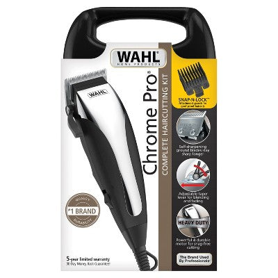 Wahl Chrome Cut Corded Electric Hair Clipper Kit with Self Sharpening Blades and 12 Haircutting Attachment Guards - Imperfect Box