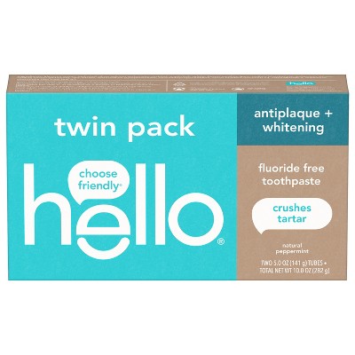 hello Antiplaque and Whitening Fluoride Free Toothpaste Natural Peppermint 5oz/2pk - Imperfect Box