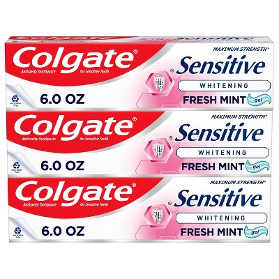 Colgate Sensitive Toothpaste Maximum Strength with Whitening Fresh Mint Gel 6oz/3pk - Imperfect Box