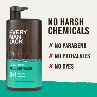Every Man Jack Sea Salt Citrus Men's 3 in 1 All Over Wash 28.8 fl oz - New