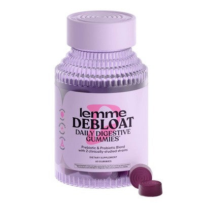Lemme Debloat Pre + Probiotic Gummies Bloat Support & Digestion Blackberry Flavor 60ct - New