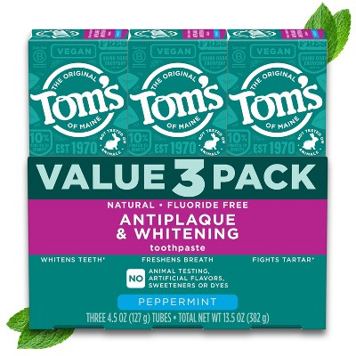 Tom's of Maine Antiplaque and Whitening Natural Toothpaste Peppermint 4.5oz/3pk - Imperfect Box
