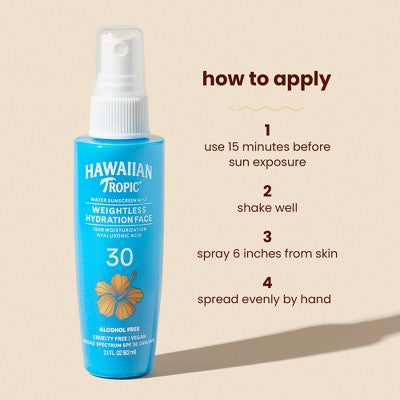 Hawaiian Tropic Weightless Hydration Water Face Mist Sunscreen SPF 30 2.1oz - Imperfect Box