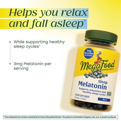 MegaFood 3mg Melatonin Gummies for Adults Sleep Gummies Berry 54ct - New