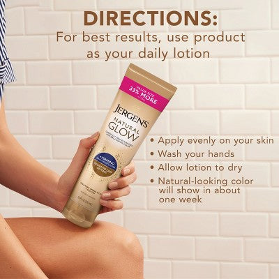 Jergens Natural Glow Skin Firming Daily Moisturizer + Self Tanner Tanning Lotion Medium to Deep 10 fl oz - Imperfect Container