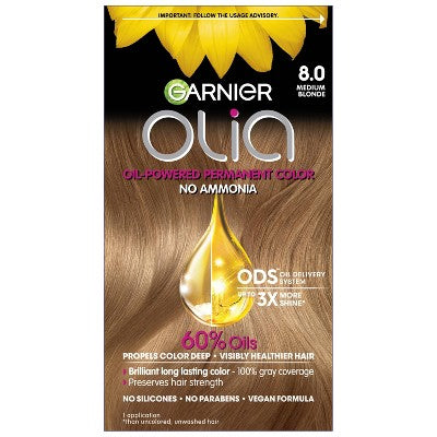 Garnier Olia Oil Permanent Hair Color 8.0 Medium Blonde 1 kit 6.3 fl oz - Imperfect Box