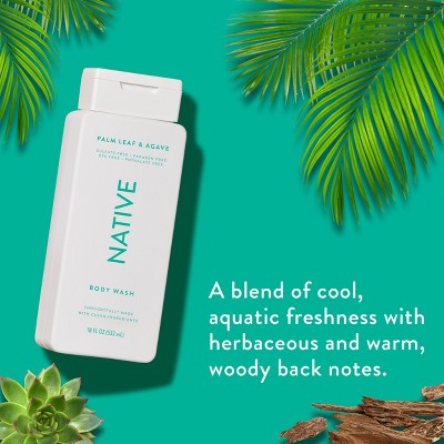 Native Body Wash for Men & Women Sulfate Free Palm Leaf & Agave 18 fl oz - New