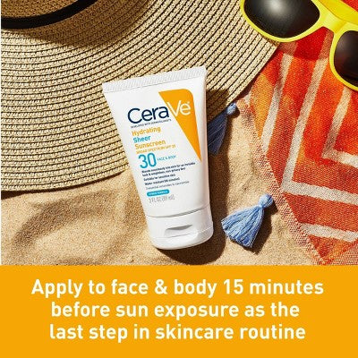 CeraVe Hydrating Sheer Sunscreen Lotion for Face and Body SPF 30 3 fl oz - Imperfect Box