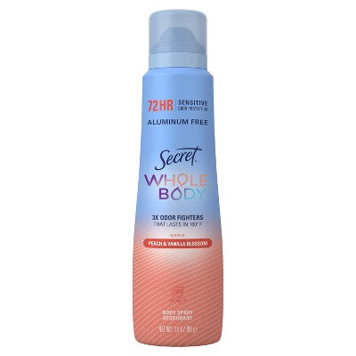 Secret Whole Body Deodorant Spray Peach & Vanilla 3.5oz - Missing Lid