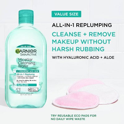 Garnier SkinActive Replumping Hyaluronic Acid/Aloe Micellar Cleansing Water 23.7 fl oz - Imperfect Container