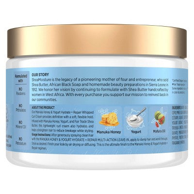 SheaMoisture Manuka Honey + Yogurt Hydrate + Repair Whipped Curl Cream 11.5oz - New