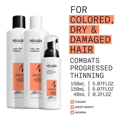 Nioxin System 4 Hair Thickening Colored & Damaged Hair Shampoo & Conditioner Kit 3ct - Imperfect Box