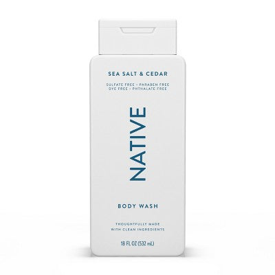 Native Body Wash for Men & Women Sea Salt & Cedar Sulfate Free 18 fl oz - New
