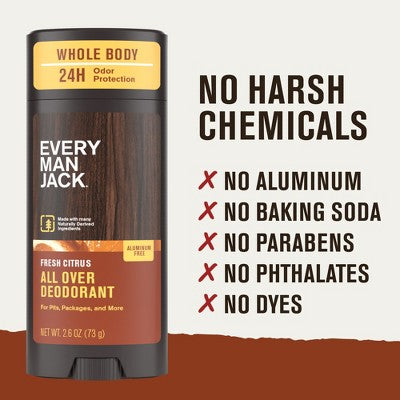 Every Man Jack All Over Solid Deodorant Fresh Citrus 2.6oz - New