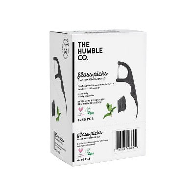 The Humble Co. Plant-Based Dental Floss Picks Charcoal 50ct/4pk - Imperfect Box