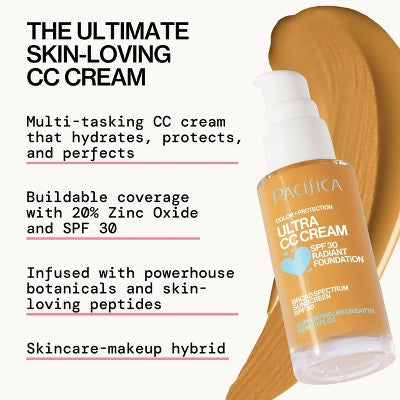 Pacifica Ultra CC Cream Radiant Foundation with SPF 17 Warm/Medium 1 fl oz - Imperfect Box