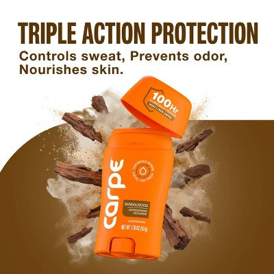 Carpe Men's 100HR Sweat & Odor Control Antiperspirant Deodorant Sandalwood 1.76oz - Imperfect Container