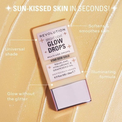 Makeup Revolution Bright Light Glow Highlighting Drops Golden Star Dew 0.77 fl oz - New