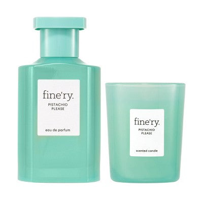 fine'ry. Full Size EDP + Mini Candle Gift Set Pistachio Please 2pc - Imperfect Box