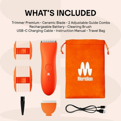 Meridian Trimmer Premium Pubic & Body Hair Trimmer for Men & Women Below-the-Belt Groomer, Ball Trimmer, Bikini Trimmer, Bonus Pouch Blaze - Imperfect Box