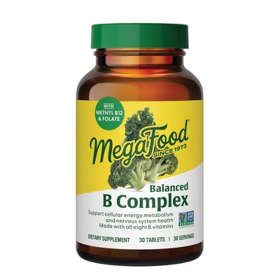 MegaFood Balanced B Complex Vitamins, Vitamin B6, Vitamin B12 & Biotin, Vegan Tablets 30ct - New