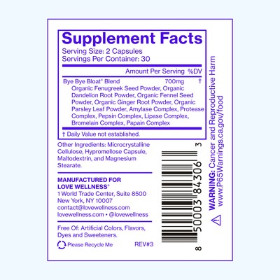 Love Wellness Bye Bye Bloat for Fast Bloating Relief 60ct - Imperfect Container