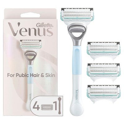 Venus For Pubic Hair and Skin Value Pack Razor Handle + 4 Blade Refills - Imperfect Box