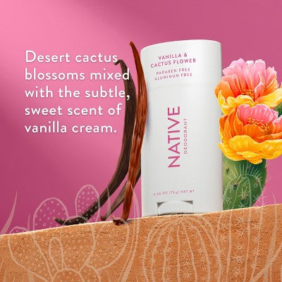 Native Solid Deodorant for Women & Men - Vanilla & Cactus Flower 2.65oz - New