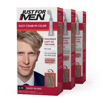Just For Men Easy CombIn Color Gray Hair Coloring Sandy Blond A10 3pk - New
